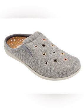 NEW Revitalign Womens Size 5.5 Destin Orthotic Studded Grey Linen Comfort Clogs